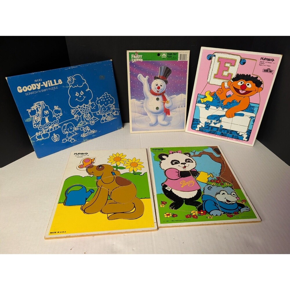 VTG 1979 Playskool Sesame Street Ernie in Tub 12 PC Wooden Puzzle Lot of 5